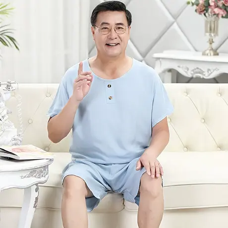 北极绒棉绸睡衣男夏季大码短袖两件套装绵绸男士款中老年爸爸夏天商品大图