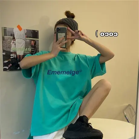 2023年新款春夏季别致小众设计感情侣女装上衣服正肩短袖t恤潮ins商品大图