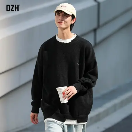 男士黑色假两件毛衣男秋冬款休闲外套长袖针织衫潮牌男装日系上衣商品大图