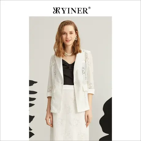 YINER音儿专柜女装2022夏季新款高级感缎面提花西装外套商品大图