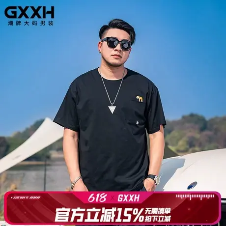 GxxH潮牌大码男装2025夏季新款绣花短袖T恤潮流加肥加大百搭上衣商品大图