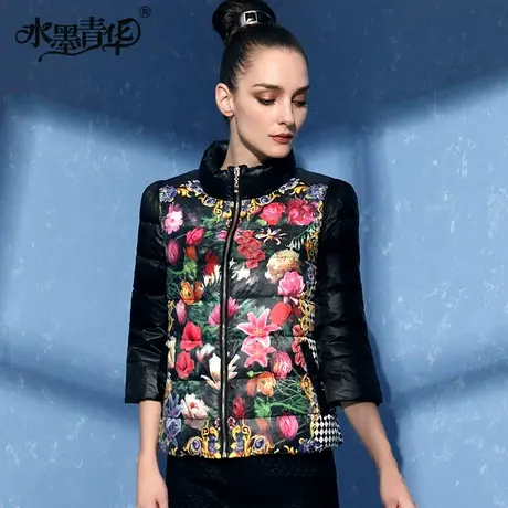 【1件7.9折】修身气质 冬装新款印花短款白鸭绒羽绒服图片