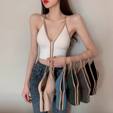 带胸垫外穿打底裹胸抹胸内衣女时尚拉链设计辣妹内搭美背吊带背心图片