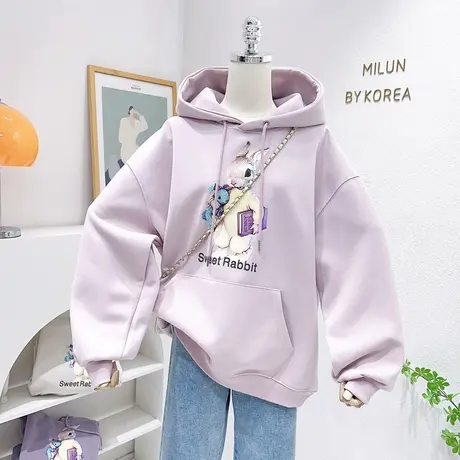 2023早春新款兔子上衣韩国东大门ins复古油画风连帽卫衣宽松外套商品大图