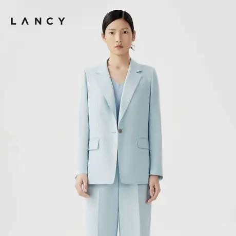 LANCY/朗姿2024夏季新款蓝色收腰通勤长袖气质西装外套女商务简约图片