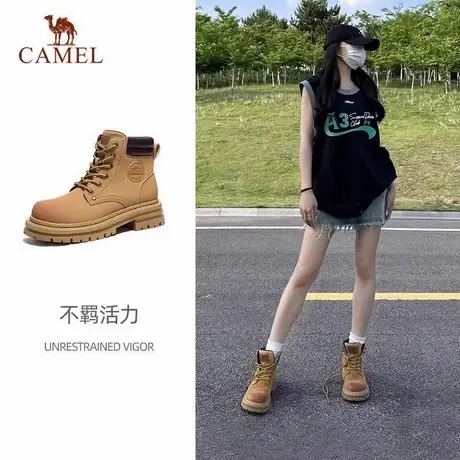 骆驼冬季新款情侣加绒马丁靴厚底增高休闲大黄靴商品大图