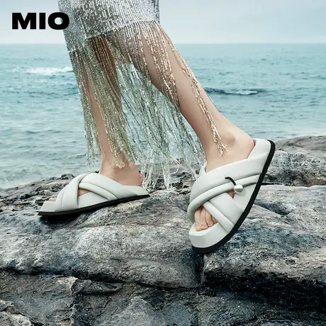 MIO米奥夏季中跟一字拖舒适蓬松面包条带个性勃肯拖女外穿拖鞋商品大图