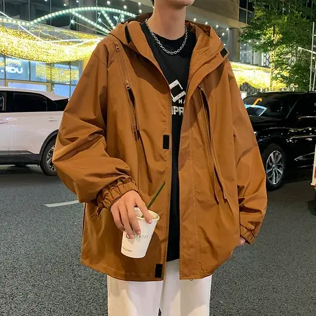 冲锋衣夹克男秋冬季户外登山服休闲外套连帽宽松潮流情侣拉链开衫商品大图