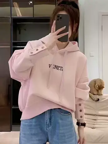 美式复古宽松连帽卫衣女2023新款春秋季爆款时尚洋气显瘦减龄上衣商品大图