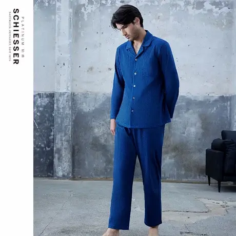 SCHIESSER舒雅铂雅男士80S丝光纯棉小翻领睡衣家居服套装21676H图片