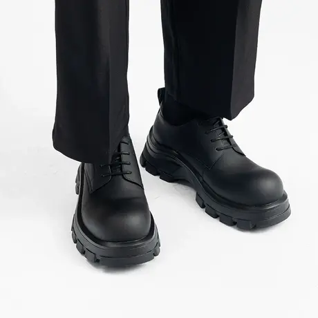 哈森男鞋2025新款英伦风大头厚底增高男款休闲鞋真皮男士通勤皮鞋商品大图