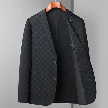 春季薄款男士西装韩版修身黑色字母印花休闲小西服时尚英伦单外套商品大图