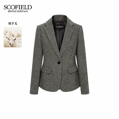 【羊毛100%】Scofield女装老钱风人字纹西装外套2025秋季新品图片