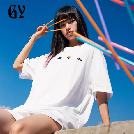 雅戈尔奥莱 GY男装夏季趣味跳色图案挺括有型微落肩廓形男士短袖图片