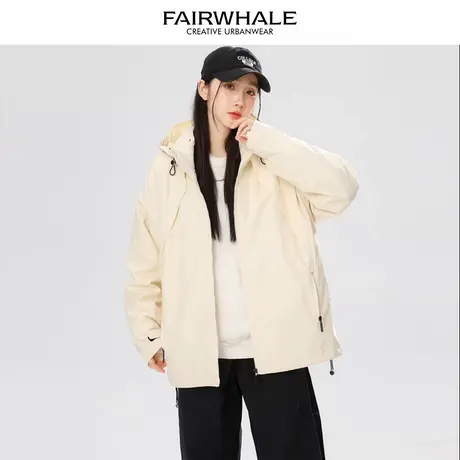 马克华菲美式复古连帽冲锋衣外套女2025新款春秋宽松休闲百搭上衣图片