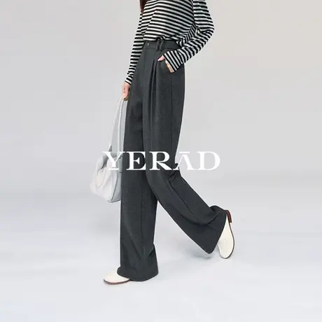 娅丽达阔腿裤女2025秋季新款宽松垂感西装裤灰色垂感显瘦糯米裤子商品大图