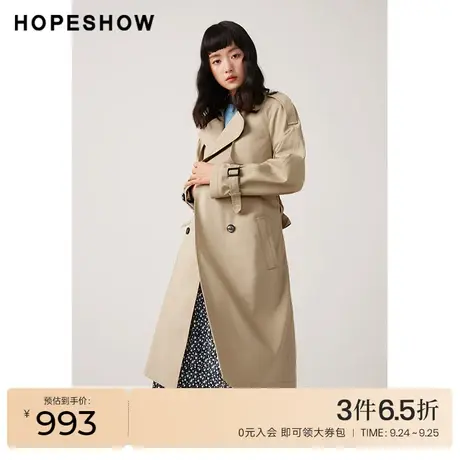 红袖秋季2022新款女装 系带双排扣大翻领长风衣89122310704商品大图