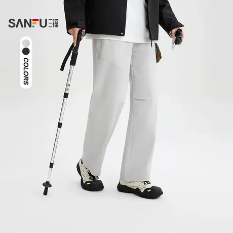 三福2025秋季男士户外拉链袋休闲裤 宽松橡筋腰直筒长裤504097商品大图