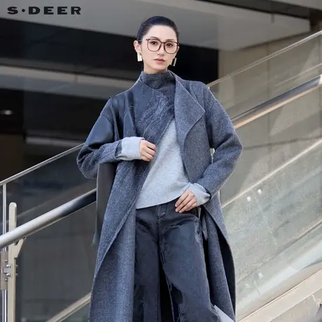 sdeer圣迪奥冬季女装立领晕染印花收腰双面呢大衣S24482505商品大图
