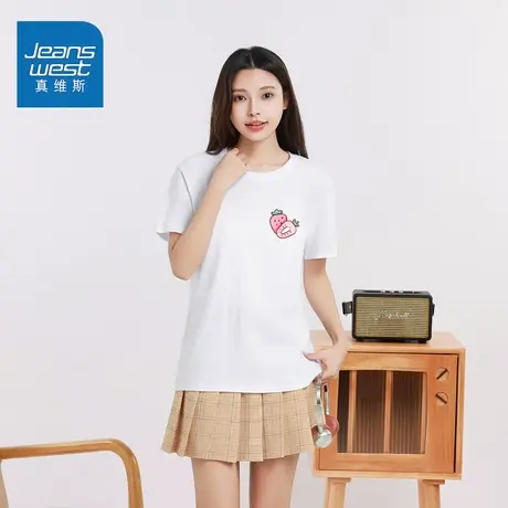 GC真维斯草莓印花T恤全棉2025新款超火减龄短袖全棉上衣修身百搭商品大图