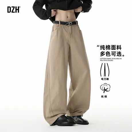 男士卡其色美式弯刀裤男款2025新款春秋款纯棉裤子直筒宽松休闲裤商品大图