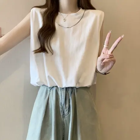 无袖T恤女夏季2025新款宽松百搭韩版短款小个子背心上衣潮ins商品大图