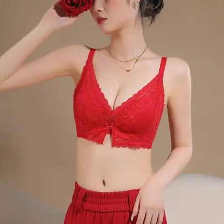 本命年红色内衣女士新娘结婚小胸聚拢调整型胸罩收副乳防下垂文胸图片