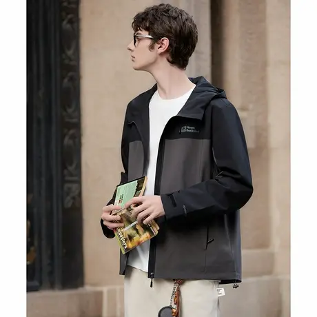 唐狮秋季外套男连帽夹克休闲工装拼接撞色短外套上衣宽松韩版TMTA图片