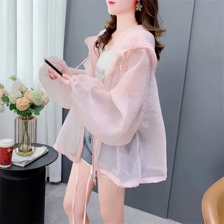 防晒衣女休闲外套2023夏季新款欧货宽松大码时尚钉珠薄款连帽上衣商品大图