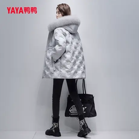 鸭鸭羽绒服女2023冬季新品中长款狐狸毛领优雅百搭保暖外套C图片