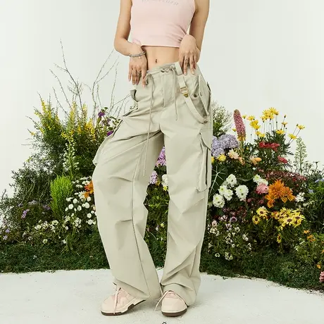 美式复古直筒工装裤女2023新款春秋宽松休闲长裤子显瘦哈伦拖地裤商品大图