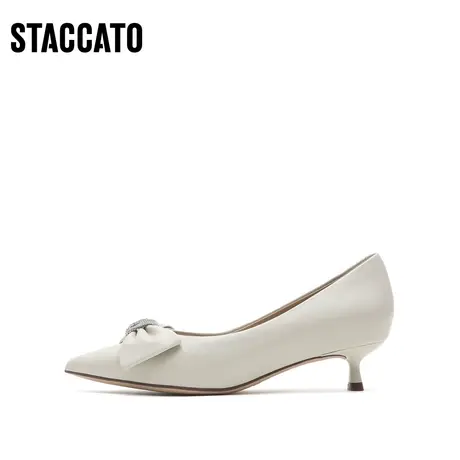 思加图奶油鞋甜美蝴蝶结仙女风猫跟鞋女小跟鞋A6185AQ2图片