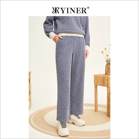YINER音儿女装冬季高腰直筒长裤垂感宽松羊毛休闲裤商品大图