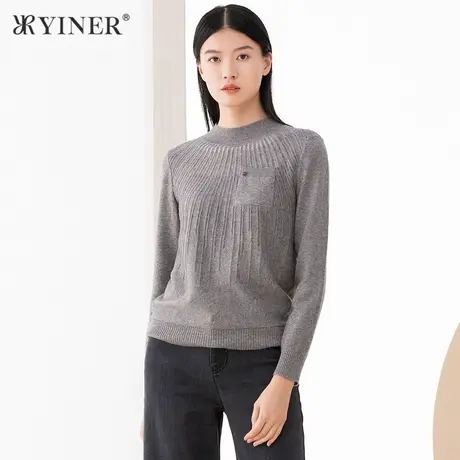 YINER音儿女装冬季新款圆领长袖纯色毛针织衫商品大图