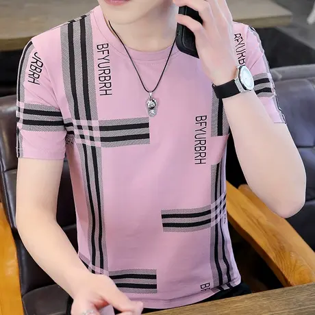 2024新款纯棉男士短袖t恤夏装INS打底衫印花潮牌冰丝大码圆领上衣商品大图