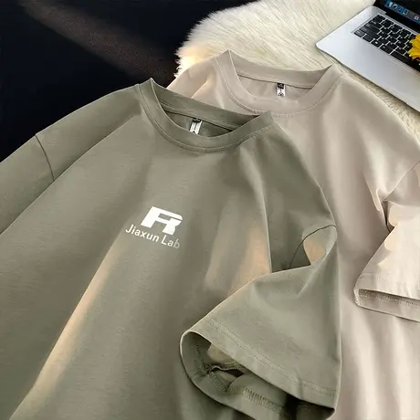 美式重磅t恤男夏季薄款宽松纯棉短袖男士潮牌简约半袖体恤上衣服商品大图