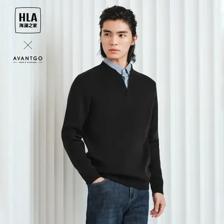 HLA/海澜之家轻商务经典系列针织衫23秋冬双领设计含羊毛毛衣男图片