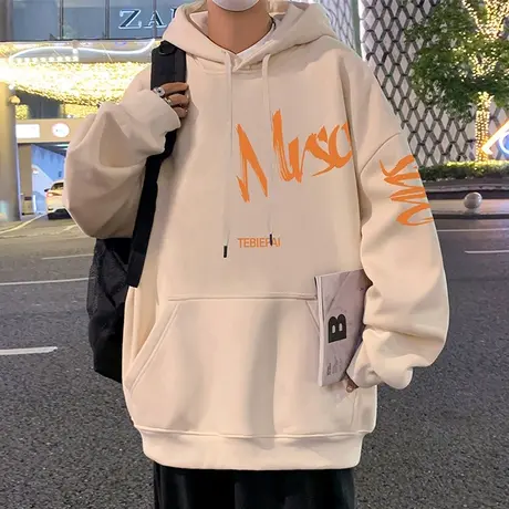 纯棉连帽卫衣男春秋季2024新款宽松加绒加厚外套美式高街潮流上衣商品大图