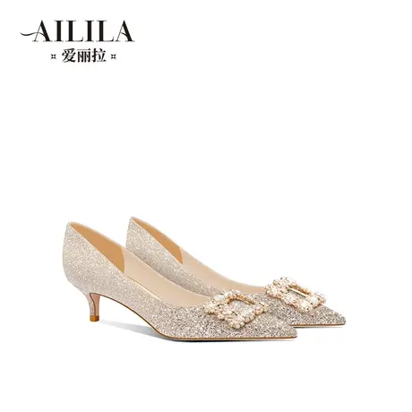 爱丽拉水晶低跟结婚鞋女2025新款春季主婚纱水钻高跟新娘鞋不累脚商品大图
