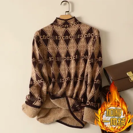 一体绒半高领毛衣女2023年秋冬新款加绒加厚洋气内搭针织打底衫女商品大图