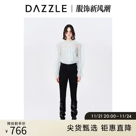 DAZZLE地素奥莱秋法式翻领网纱波点泡泡袖衬衫上衣女商品大图