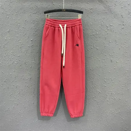 欧货刺绣休闲运动束脚裤女2023秋冬新款加绒加厚高腰显瘦哈伦裤潮商品大图