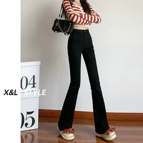 黑色高腰微喇牛仔裤女春秋季2023年新款春秋修身美式喇叭马蹄裤子图片
