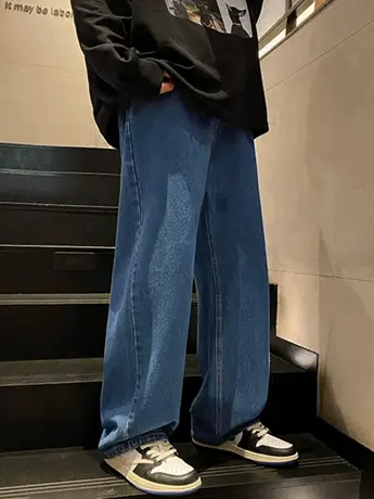 清仓捡漏港风复古牛仔裤女直筒宽松潮牌美式高街百搭休闲阔腿裤图片