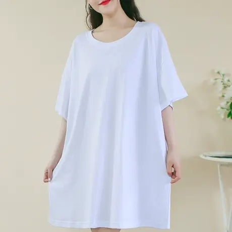 夏新款复古纯色中长款棉活力大T裙商品大图