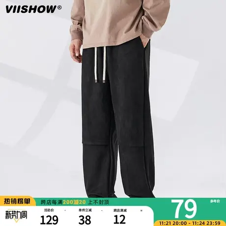 VIISHOW秋季直筒伞兵裤子男士宽松纯色抽绳速干登山工装卫裤男款商品大图