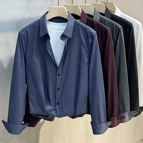 肌理感暗纹春秋季高级感衬衫男士长袖商务休闲衬衣男修身免烫寸衫商品大图