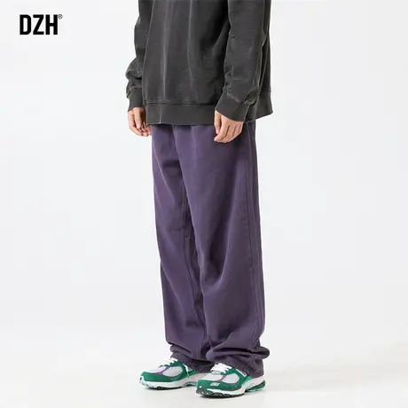 男士紫色牛仔裤男秋季垂感裤子男款阔腿裤2024新款宽松休闲裤长裤商品大图