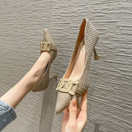 性感尖头凉鞋女细跟2024夏季新款气质百搭方扣单鞋浅口职业高跟鞋图片