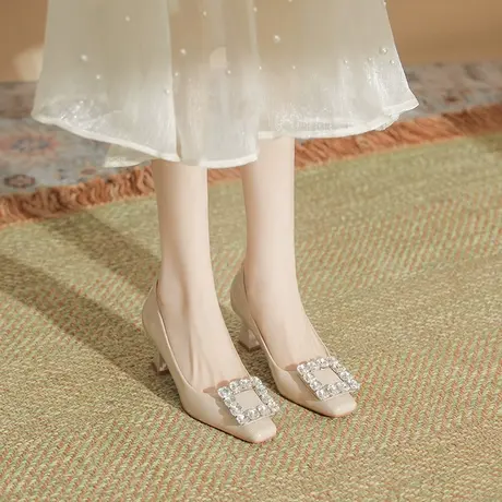 2024年夏季新款法式纯色水钻高跟鞋温柔晚晚风性感夜店鞋不累脚鞋商品大图